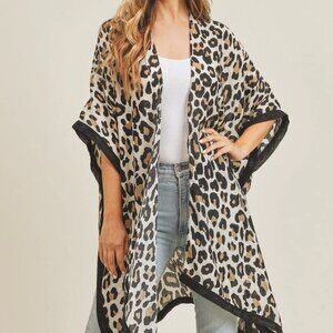 NWT Beige Leopard Print Boho Sheer Kimono Cardigan Lightweight Summer Beach
